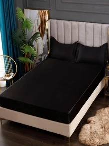 無填充物素色床笠套裝臥室用簡單黑色織物床上用品床笠套裝 - 黑色 - 查看 2