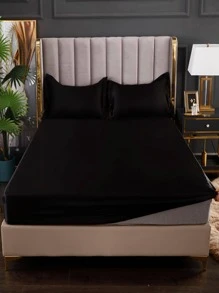 無填充物素色床笠套裝臥室用簡單黑色織物床上用品床笠套裝 - 黑色 - 查看 7