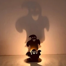 1入組萬聖節圖案復古木頭底座多層木頭底座和貓貓設計燭臺 - 黑色 - 查看 7