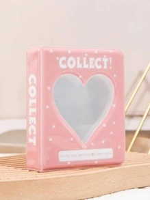 1pc Slogan Graphic Heart Hollow Photo Album, Simple Portable Photo Card Case For Photo, Card Storage - Multicolor - View 1
