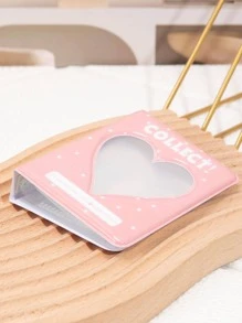 1pc Slogan Graphic Heart Hollow Photo Album, Simple Portable Photo Card Case For Photo, Card Storage - Multicolor - View 2