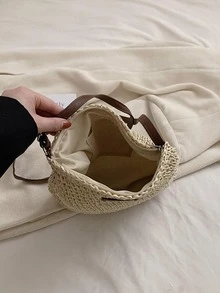 Medium Straw Bag Minimalist Adjustable Strap For Vacation - Beige - View 4