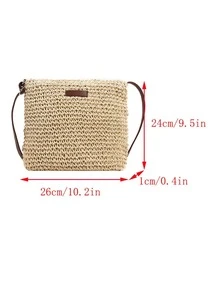 Medium Straw Bag Minimalist Adjustable Strap For Vacation - Beige - View 5