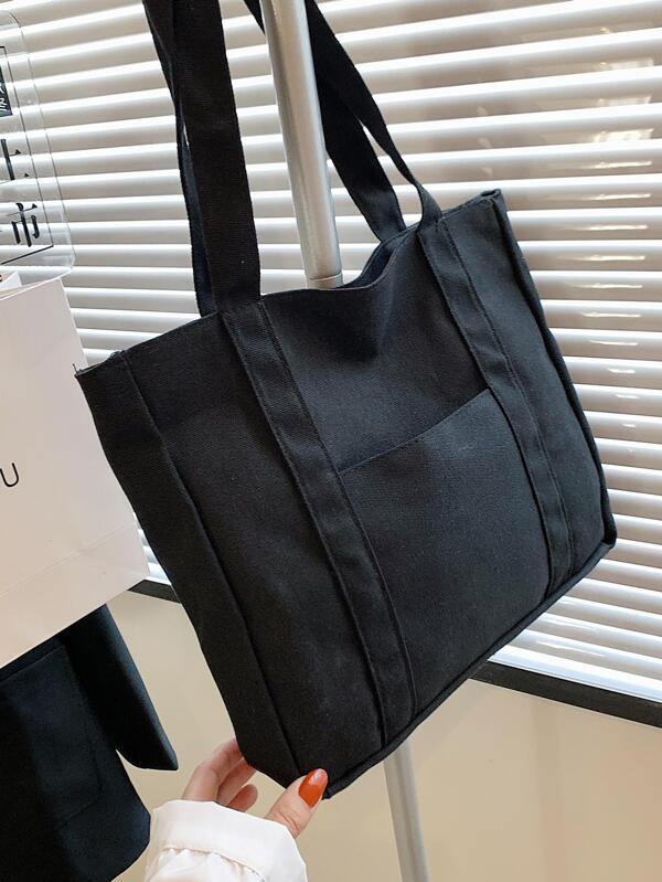 Large Capacity Canvas Tote Bag, Casual Handbag, Shoulder Bag, Upgraded Version, Suitable For Women Or Students, Perfect For Carrying Books, Shopping Items, Back To School Essential