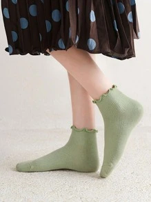 4 pares Calcetines tobilleros al azar ribete en forma de lechuga - Multicolor - Ver 5