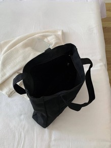 大容量帆布手提包，休闲手提包，单肩包，升级版，适合女性或学生，非常适合携带书籍、购物物品，返校必备 - 黑色 - 查看 10