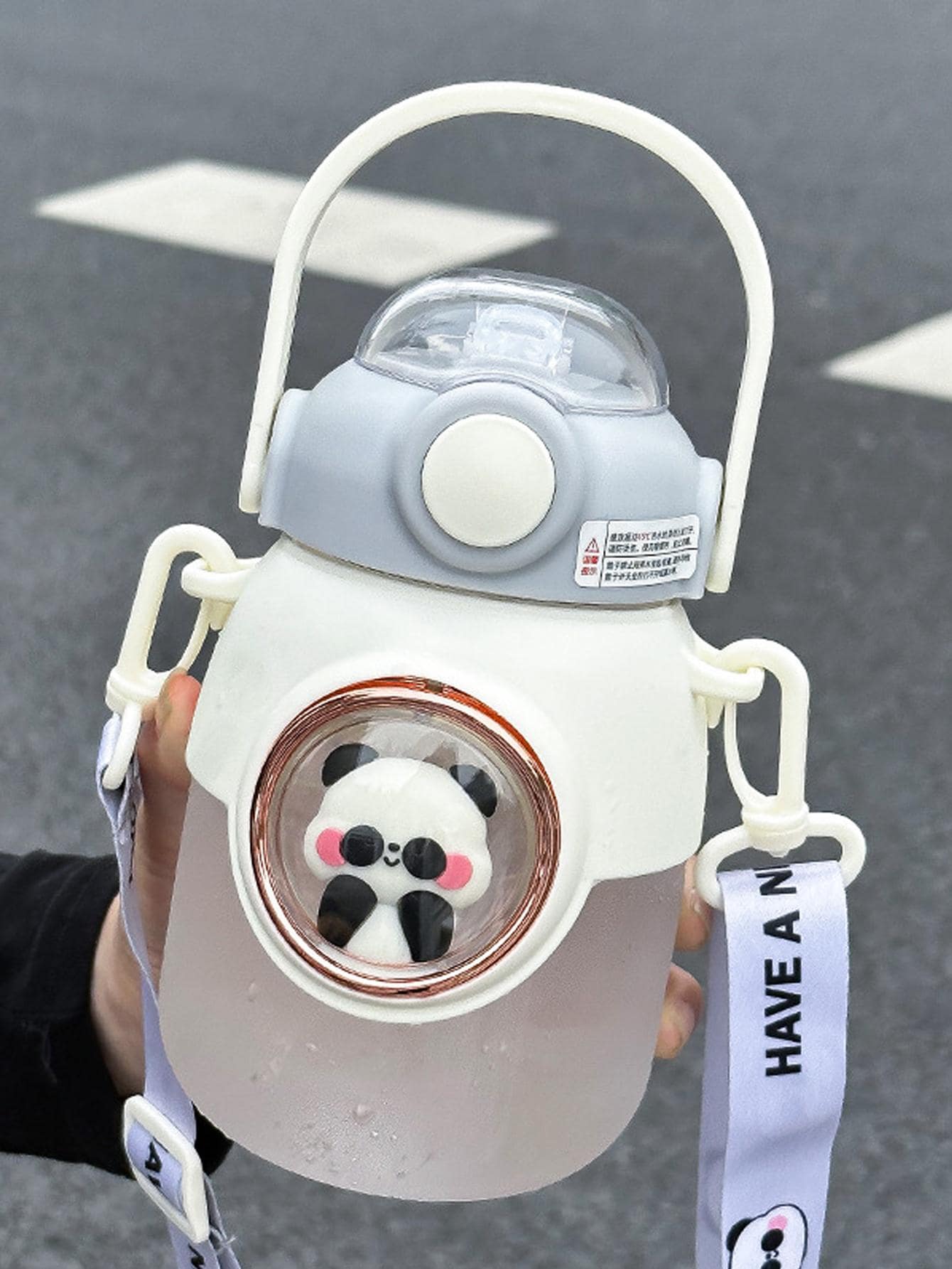 1pc Cartoon Panda Design Water Bottle - White - View 1
