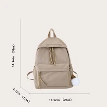 Ba lô cổ điển tối giản Dây kéo trung bình Trang trí Pom Pom - Màu Khaki - Xem 2