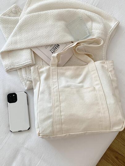 Large Capacity Canvas College Style Casual Tote Bag Shopping Bag Versatile Shoulder Bag Upgraded Canvas Bag, Literary School Bag For Teens, Book Bag For Women Or Students, Perfect For Books, Shopping, Back To School And More, School Supplies, School Bag, School Handbag, School Tote Bag, School Bookbag, Back To School Bags, Lightweight, Portable, Foldable, Classic Casual, Suitable For Teen Girls Women College Students, Perfect For Back To School, First Day Of School, Middle School, High School, Tote Bags For School,College Essentials