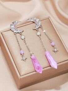 2入組/套月亮和星星裝飾耳環 - 彩色 - 查看 2