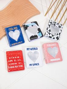 1pc Slogan Graphic Heart Hollow Photo Album, Simple Portable Photo Card Case For Photo, Card Storage - Multicolor - View 6