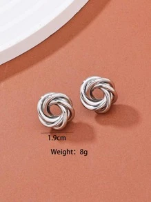 扭結設計耳釘 - 銀色 - 查看 4