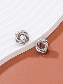 扭結設計耳釘 - 銀色 - 查看 2