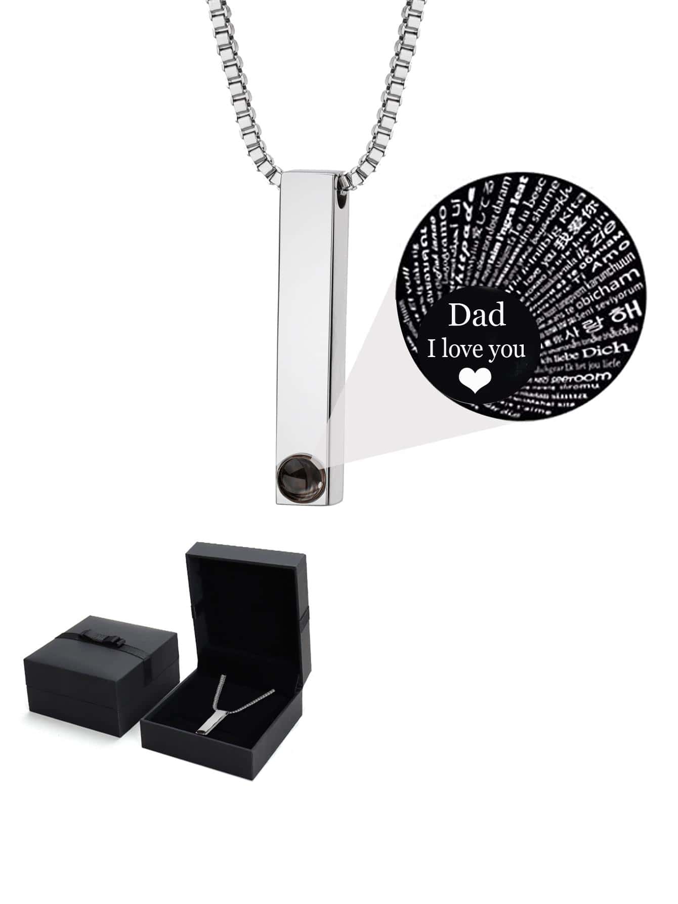 1 collar de dijes rectangulares de moda para hombres para regalo del Día del Padre, para regalo de joyería y fiesta - Blanco - Ver 1