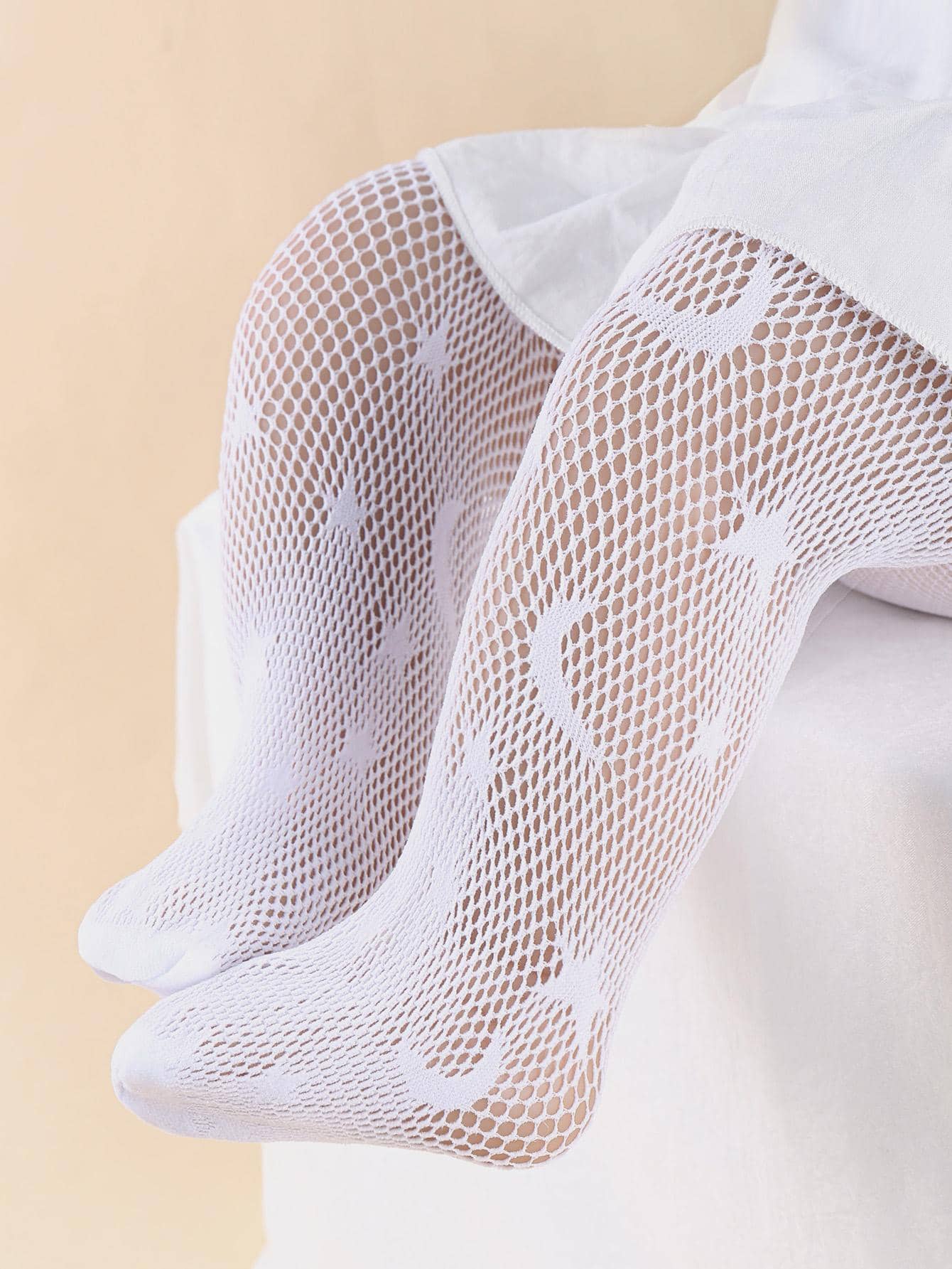 1pair Baby Star & Moon Print Breathable Fishnet Tights For Daily Life - White - View 1