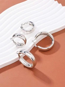 2 cặp/bộ Bông tai dạng vòng tối giản - Bạc - Xem 4