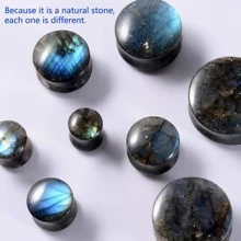 1入/個彩色天然閃石石頭雙實心漸變插件和蝴蝶交響曲圓形耳針扁圓形耳擴張器重量體穿孔配飾(適用於男女) - 雙喇叭 - 查看 7