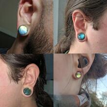 1入/個彩色天然閃石石頭雙實心漸變插件和蝴蝶交響曲圓形耳針扁圓形耳擴張器重量體穿孔配飾(適用於男女) - 雙喇叭 - 查看 2