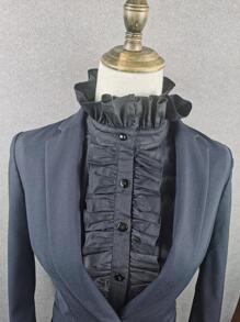 Ruffle Trim Nút phía trước Cổ áo Faux - màu đen - Xem 1