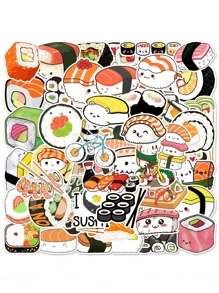 50张日本食物涂鸦贴纸，可爱卡通寿司贴纸，拉面个性化创意涂鸦贴纸，适用于汽车、行李箱、水瓶 - 彩色 - 查看 1