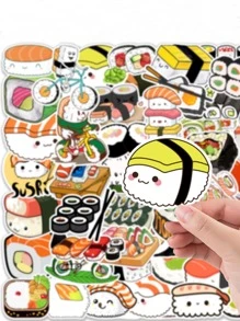 50张日本食物涂鸦贴纸，可爱卡通寿司贴纸，拉面个性化创意涂鸦贴纸，适用于汽车、行李箱、水瓶 - 彩色 - 查看 5