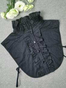 Ruffle Trim Nút phía trước Cổ áo Faux - màu đen - Xem 2