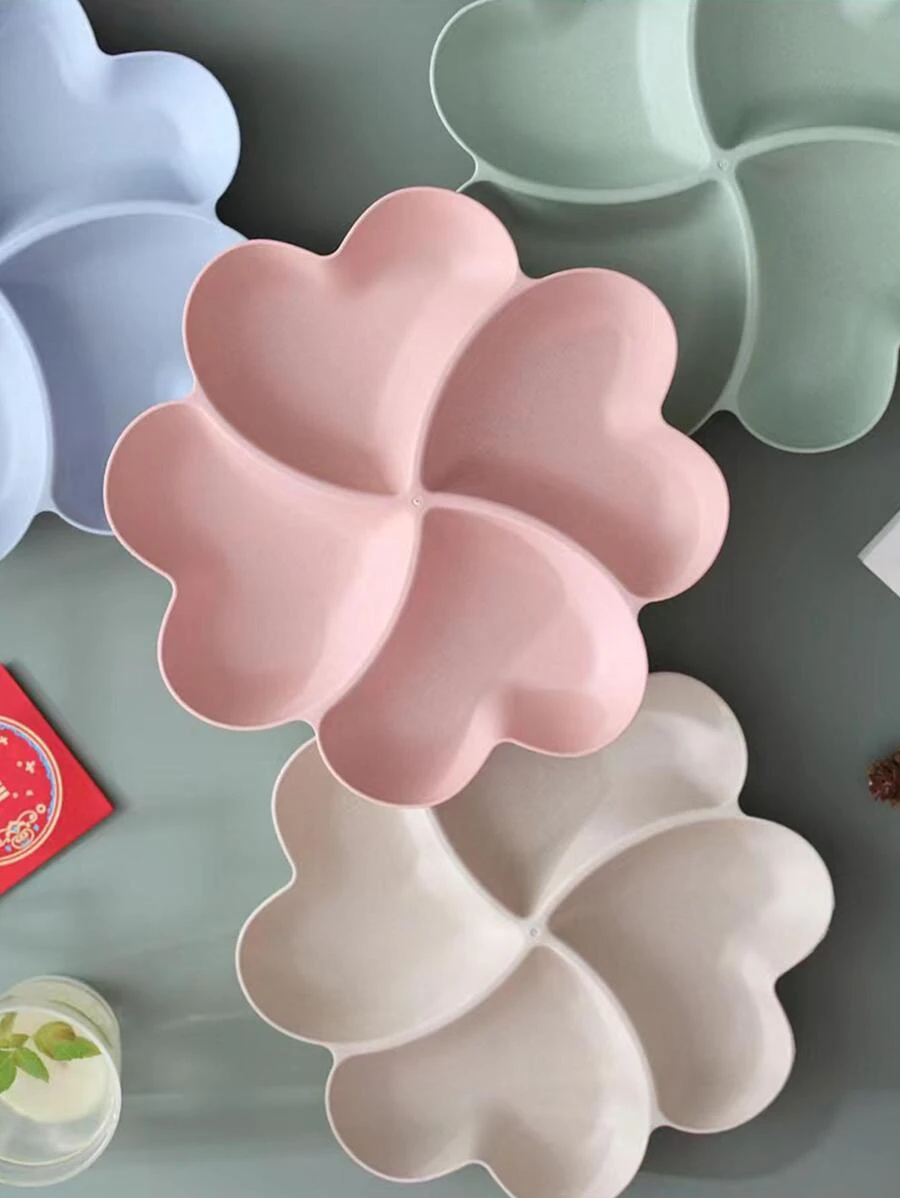 1 pieza Plato de PP con 4 divisiones con forma de flor, regalo de Navidad - Beis - Ver 1