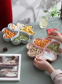 1 pieza Plato de PP con 4 divisiones con forma de flor, regalo de Navidad - Beis - Ver 5