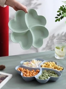 1 pieza Plato de PP con 4 divisiones con forma de flor, regalo de Navidad - Beis - Ver 4