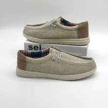 運動船鞋適用於男士帆布撞色前綁帶樂福鞋 - 銀色 - 查看 3