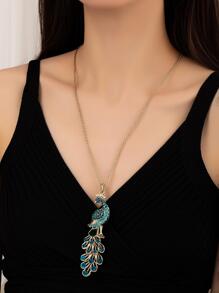 水鑽孔雀吊墜項鏈