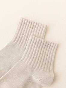 6 Pairs Women's Solid Color Casual Mid-Calf Socks, Suitable For Valentine's Day - Apricot - View 3