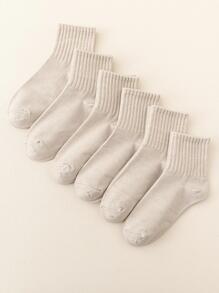 6 Pairs Women's Solid Color Casual Mid-Calf Socks, Suitable For Valentine's Day - Apricot - View 1