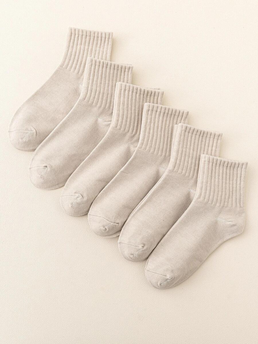 6 Pairs Women's Solid Color Casual Mid-Calf Socks, Suitable For Valentine's Day - Apricot - View 1