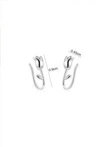 2入組鬱金香設計耳釘 - 銀色 - 查看 6