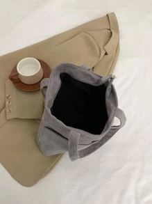 女士純顏色繡花線時尚托特包 - 灰色 - 查看 6