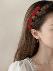10个迷你发夹爪女士玫瑰/蝴蝶夹头饰夹螃蟹发夹塑料可爱漂亮发饰发夹爪夹发夹 - 玫瑰紅 - 查看 2