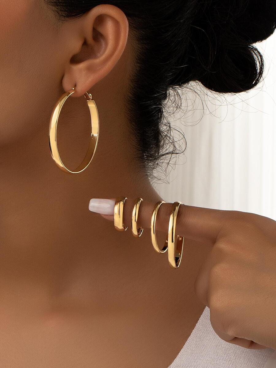 10pcs/Set Simple Half-Circle Smooth Hoop Earrings