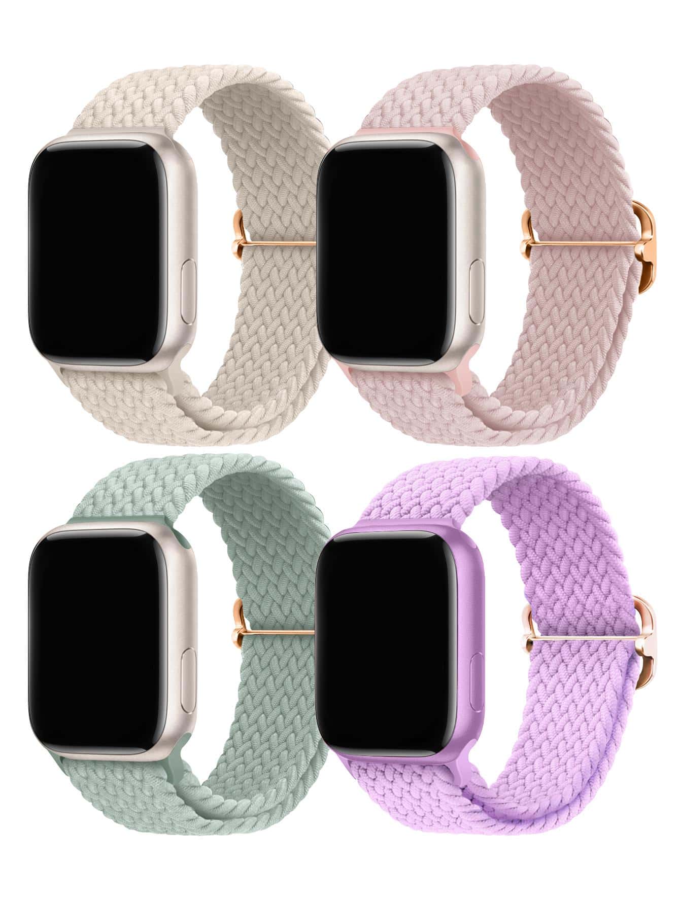 4 条装编织弹性可调节表带，兼容 Ultra 2/1 表带 38 毫米 40 毫米 41 毫米 42 毫米 44 毫米 45 毫米 46 毫米 49 毫米，适用于女性和男性，运动弹性尼龙布腕带，兼容 Series Ultra 10 9 8 7 6 5 4 3 2 1 SE，兼容华为 20MM 22MM，兼容 Fitbit Versa - 彩色 - 查看 1