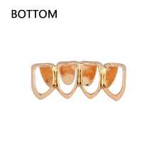 Four Full Open Face Hollow Tooth Grillz Top With CZ & Bottom Teeth Grills For Men - Rose Gold - View 5
