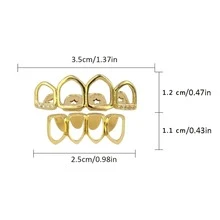 Four Full Open Face Hollow Tooth Grillz Top With CZ & Bottom Teeth Grills For Men - Rose Gold - View 6