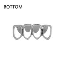 Four Full Open Face Hollow Tooth Grillz Top With CZ & Bottom Teeth Grills For Men Copper Silver Color Body Jewelry - Silver - View 6