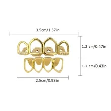 Four Full Open Face Hollow Tooth Grillz Top With CZ & Bottom Teeth Grills For Men Copper Silver Color Body Jewelry - Silver - View 7