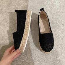 2023新款女士平底鞋秋季厚底斜跟渔夫鞋，中跟设计，宽松套脚款式 - 黑色 - 查看 7