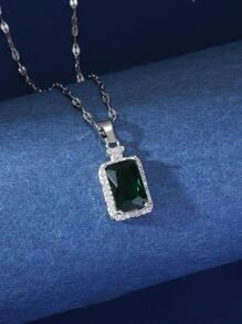 1入組魅力四射方晶鋯石矩形吊墜項鍊適合女士適合派對 - 銀色 - 查看 1