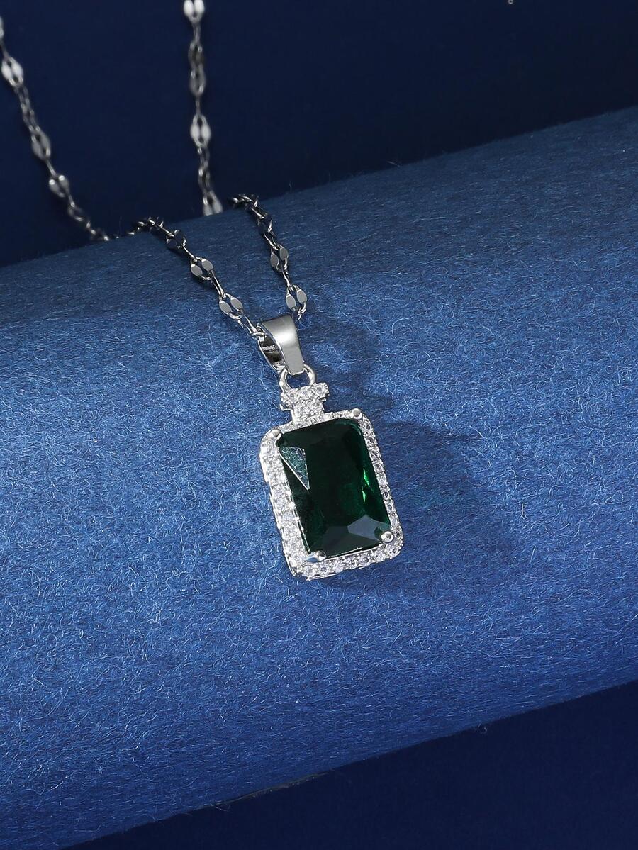 1入組魅力四射方晶鋯石矩形吊墜項鍊適合女士適合派對 - 銀色 - 查看 1