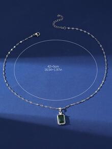 1入組魅力四射方晶鋯石矩形吊墜項鍊適合女士適合派對 - 銀色 - 查看 4