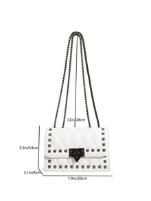 Fashionable Diamond Grid Stitching Mini Shoulder Bag With Chain & Rivet Decoration For Women - White - View 6