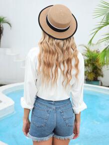 1頂女性m徽標扁平頂草帽,優雅 - 卡其色 - 查看 7