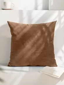1pc Silver Fox Plush Elastic Home Bedroom Living Room Anti-Dirty Anti-Dust Solid Color Pillow Cover (Pillow Insert Not Included) - Khaki - View 3